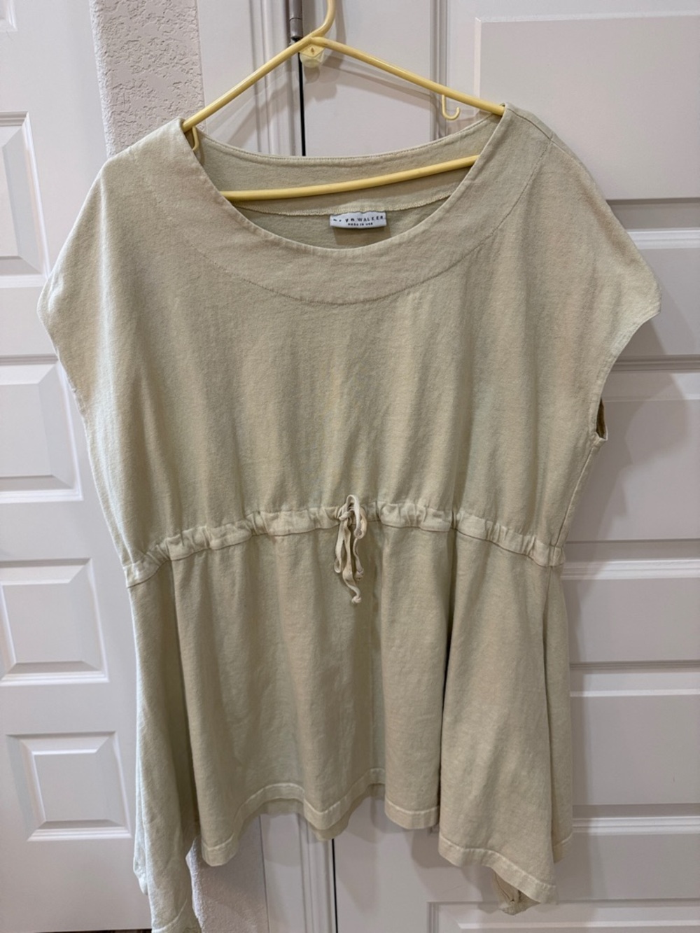 bryn Walker - Made in USA- Relaxed Drawstring Waist Women’s Top in Light Beige